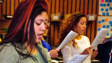 Vocal students at the Theatre Arts Production Company School during a classroom workshop